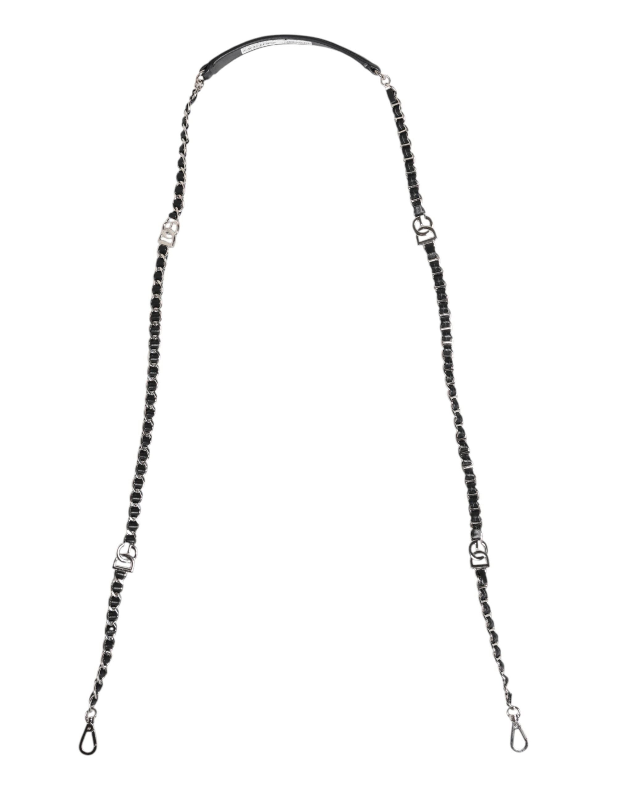 Dolce & Gabbana Schwarzes Leder DG Logo Kette Tasche Schulterriemen